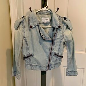 Cropped Light Denim Moto Jacket
